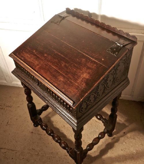 fig 4. 17th Carved Oak Bible Box Reading Slope Desk on Stand