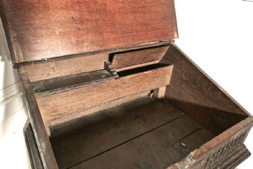 fig 5. 17th Carved Oak Bible Box Reading Slope Desk on Stand