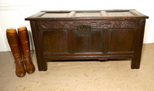 A Large 17th Century Carved Oak Coffer