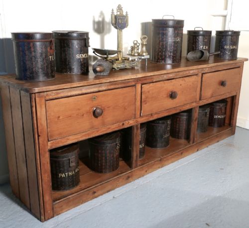 fig 1. 12 Large Victorian Grocers Tolewear Canisters and Tins with Scoops