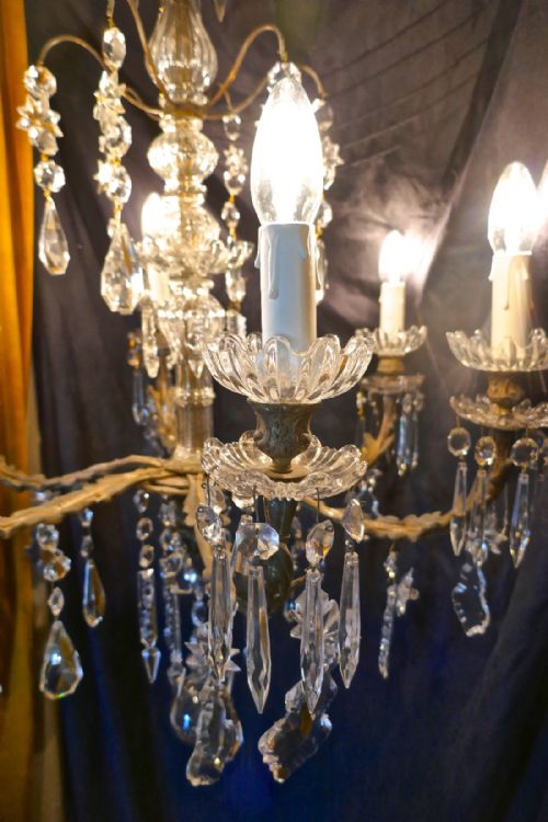 fig 2. A Stunning French Cristal 6 Branch Brass Chandelier