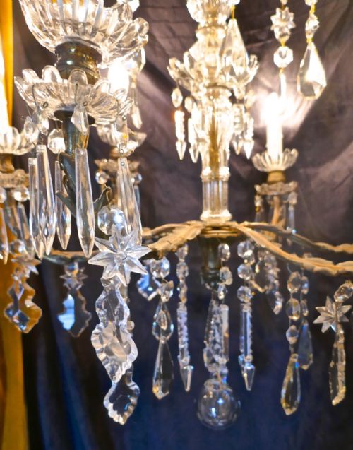 fig 4. A Stunning French Cristal 6 Branch Brass Chandelier