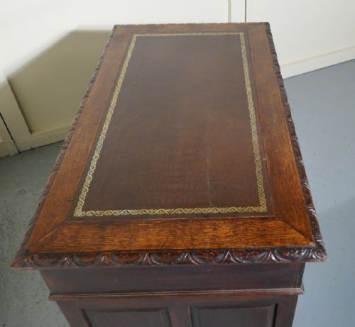 fig 2. Victorian Green Man Carved Oak Pedestal Desk