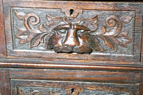 fig 3. Victorian Green Man Carved Oak Pedestal Desk