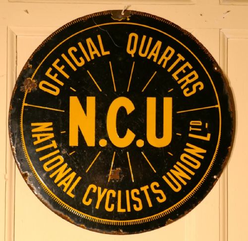 National Cyclists Union Ltd Official Quarters Enamel Advertising Sign