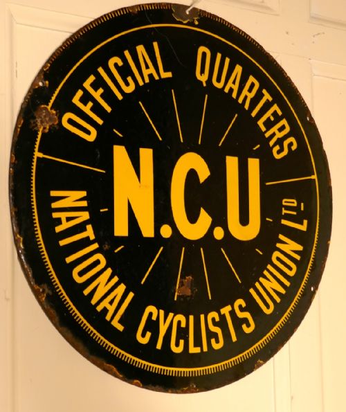 fig 1. National Cyclists Union Ltd Official Quarters Enamel Advertising Sign  