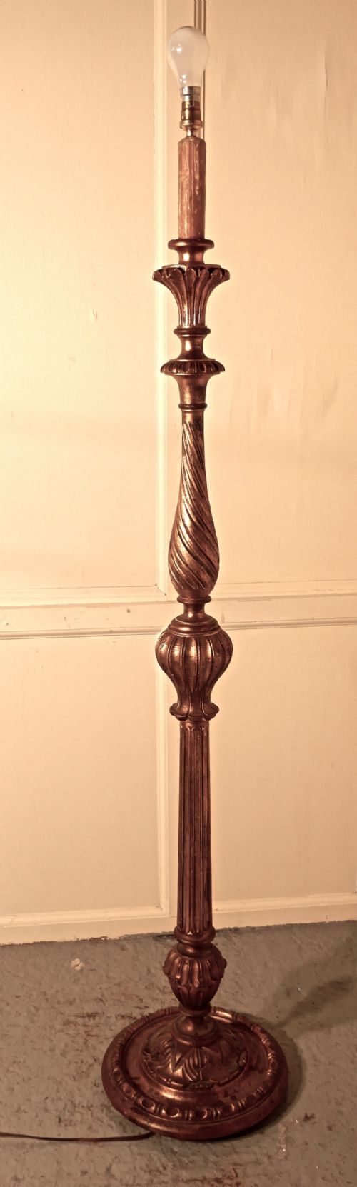 French Turned Gilt-wood Floor Standing or Standard Lamp