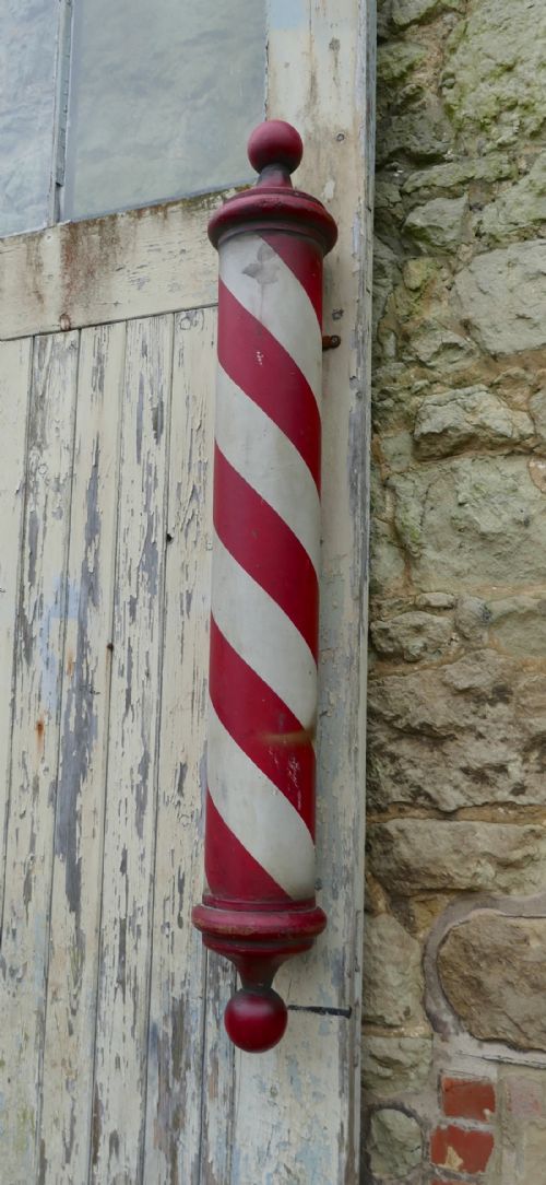 Rare English Wooden Barbers Pole Trade Shop Sign 