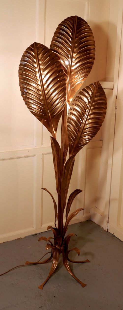 French Art Deco Gold Palm Leaf Floor Lamp