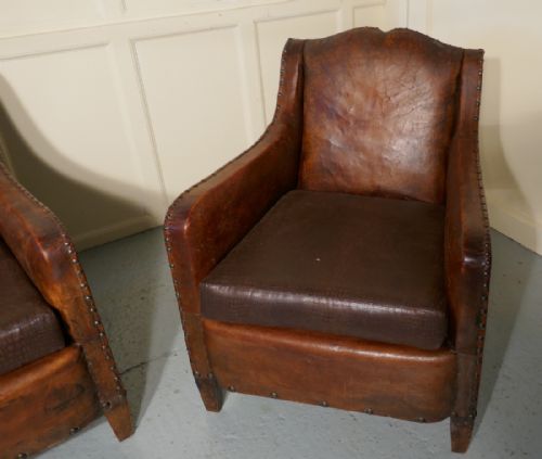 fig 2. A Pair of Elegant Shabby French Art Deco Leather Club Chairs
