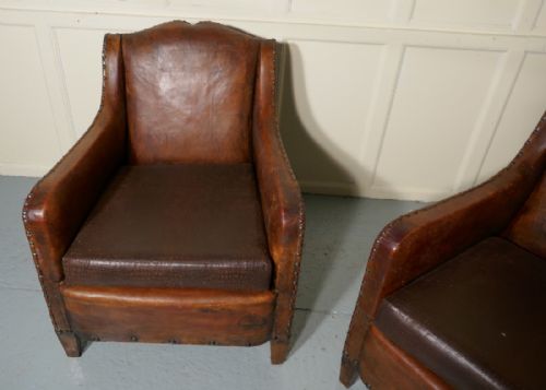 fig 3. A Pair of Elegant Shabby French Art Deco Leather Club Chairs