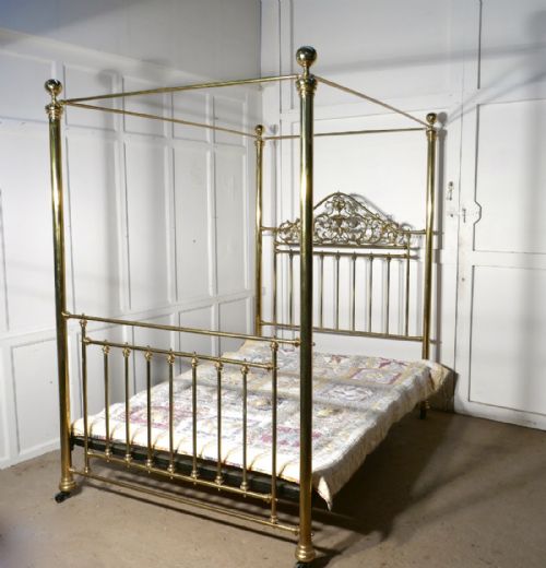 Victorian Art Nouveau 4 Poster Double Brass Bed