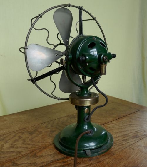 fig 1. Dark Green 1920s Art Deco Electric Fan, Industrial Antique