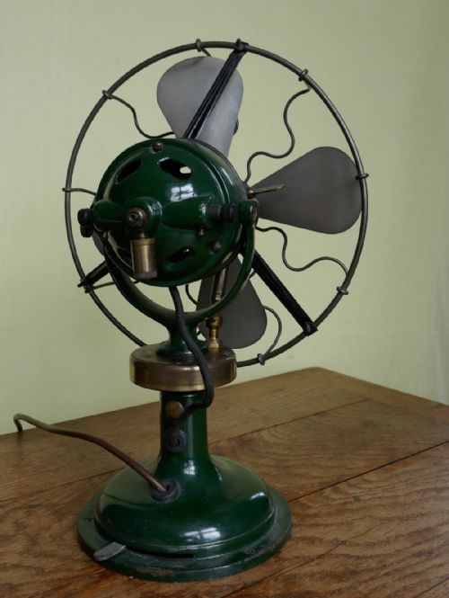 fig 2. Dark Green 1920s Art Deco Electric Fan, Industrial Antique