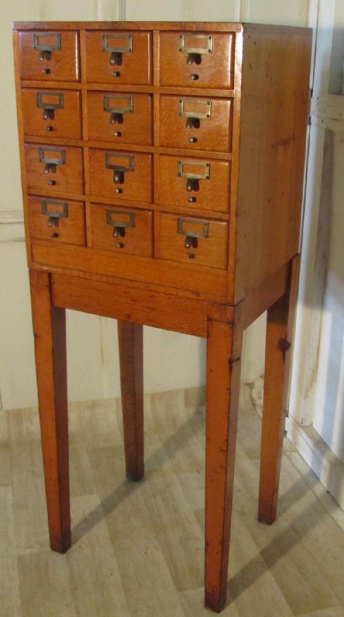 12 Drawer Golden Oak Card Index Filing Cabinet,