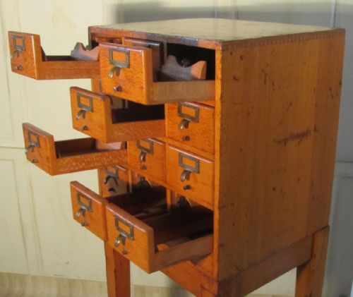 fig 1. 12 Drawer Golden Oak Card Index Filing Cabinet,