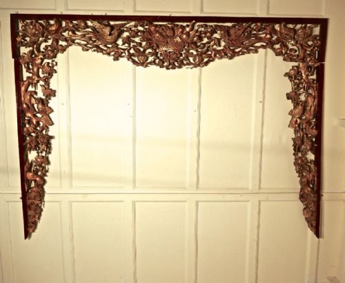 Oriental Carved Screen, Archway Frame, Bordered Pelmet