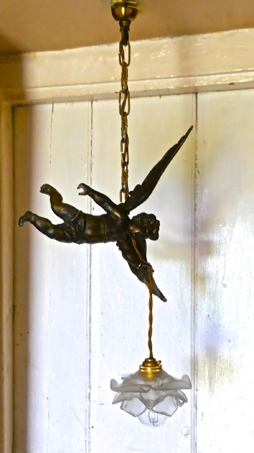 A Pretty French Ormolu Cherub Ceiling Pendant