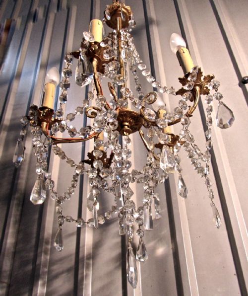 fig 2. A Charming and Large French Cut Glass and Brass 5 Branch Chandelier