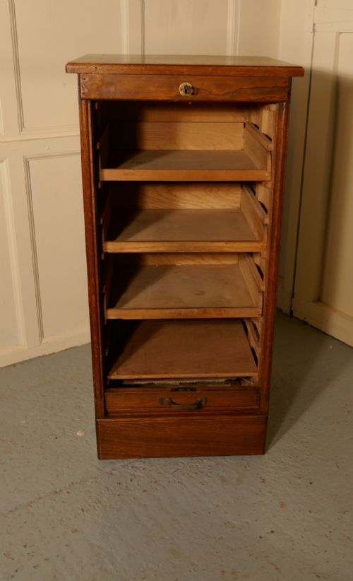 Tambour Fronted Oak Art Deco Filing Cabinet