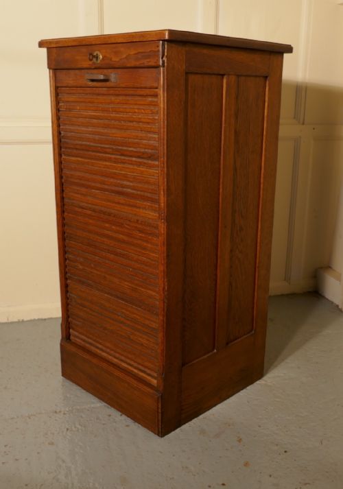fig 1. Tambour Fronted Oak Art Deco Filing Cabinet