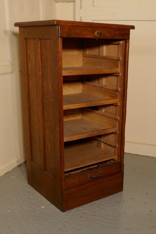 fig 2. Tambour Fronted Oak Art Deco Filing Cabinet