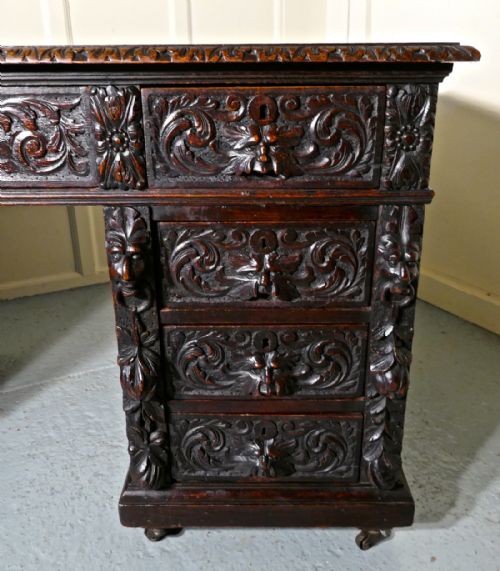 fig 2. A Superb Large Victorian Green Man Carved Oak Pedestal Desk
