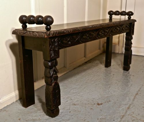 fig 1. 19th Century Carved Gothic Oak Window Seat or Hall bench