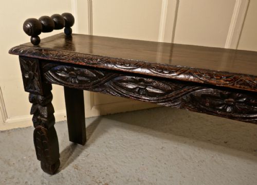 fig 2. 19th Century Carved Gothic Oak Window Seat or Hall bench