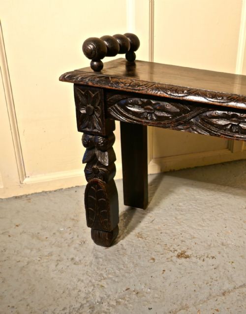 fig 3. 19th Century Carved Gothic Oak Window Seat or Hall bench