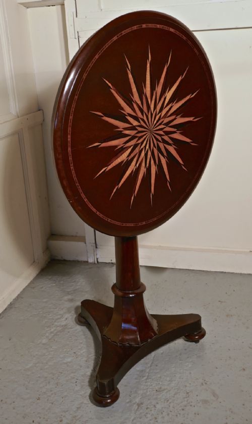 Superb William IV Starburst Inlaid Tilt Top Mahogany Table