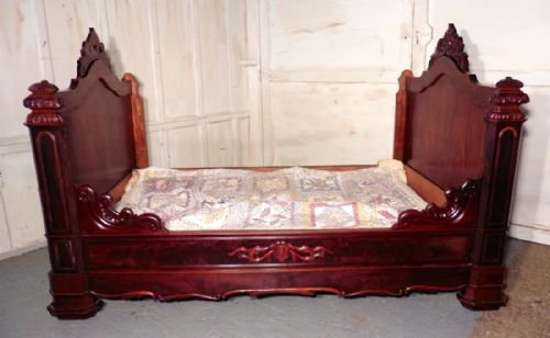 French Flame Mahogany and Walnut Sleigh Bed or Empire Style Day Bed