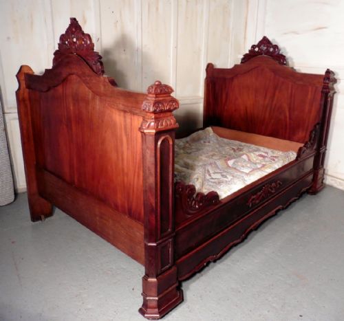 fig 1. French Flame Mahogany and Walnut Sleigh Bed or Empire Style Day Bed