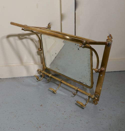 fig 2. French Art Deco Brass Hat and Coat Shelf Mirror From a Railway Train 
