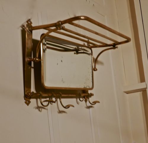 fig 3. French Art Deco Brass Hat and Coat Shelf Mirror From a Railway Train 