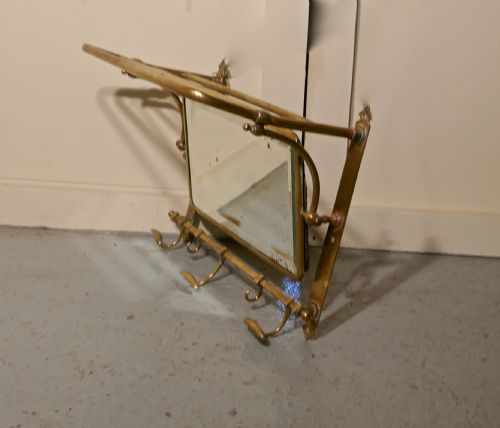 fig 4. French Art Deco Brass Hat and Coat Shelf Mirror From a Railway Train 