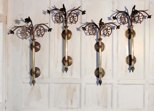 fig 1. A Set of 4 French Very Large Brass Triple Wall Lights