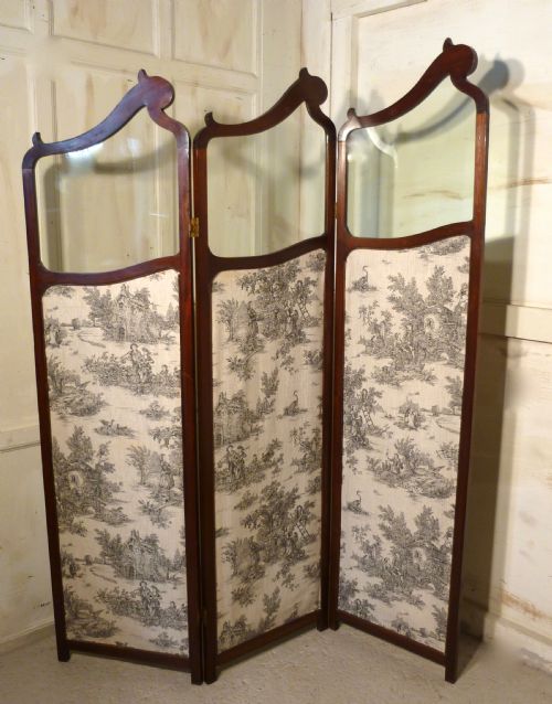 19th Century French Mahogany Upholstered Dressing Screen