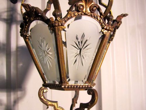 fig 1. A Superb Quality French Brass and Etched Glass Lantern