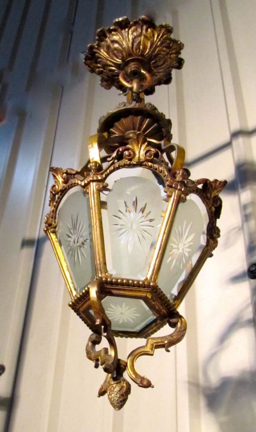 fig 3. A Superb Quality French Brass and Etched Glass Lantern