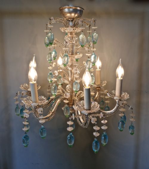 A Charming Italian Silvered Opaline Chandelier