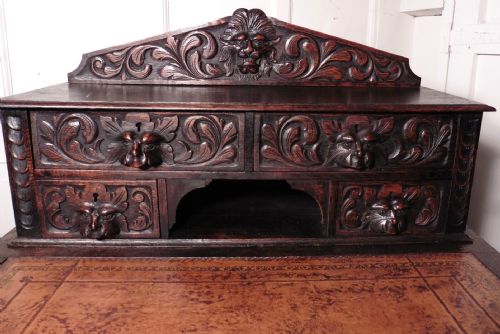fig 3. Green Man Oak Bonheur de Jour or Ladies writing Desk