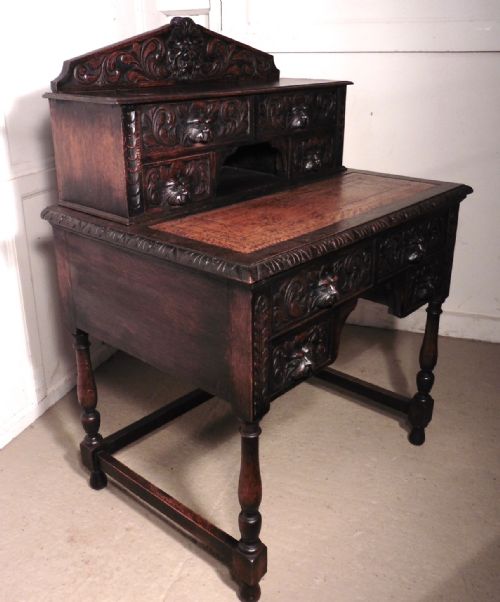 fig 4. Green Man Oak Bonheur de Jour or Ladies writing Desk
