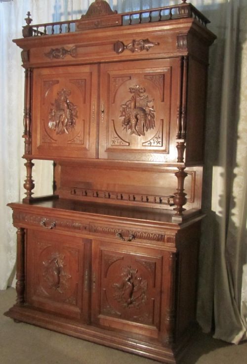Large French Buffet De Corp, Carved Oak Game Cupboard