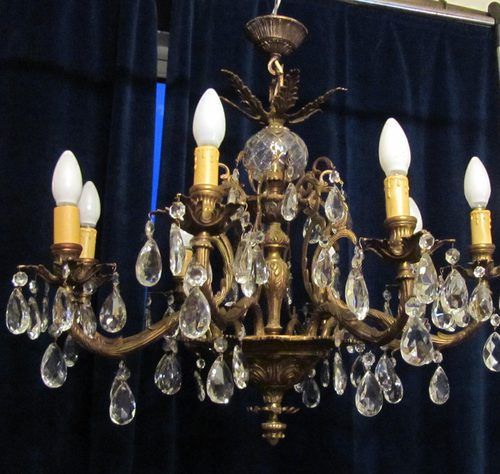 fig 2. Large French Cut Glass 8 Branch Brass Chandelier