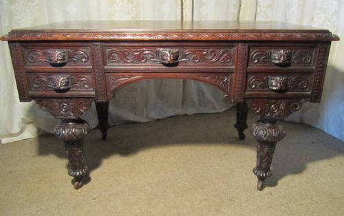 Gothic Oak Green Man Carved Oak Desk Centre Writing Table