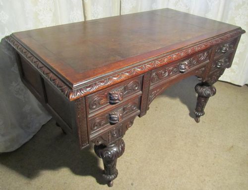 fig 2. Gothic Oak Green Man Carved Oak Desk Centre Writing Table