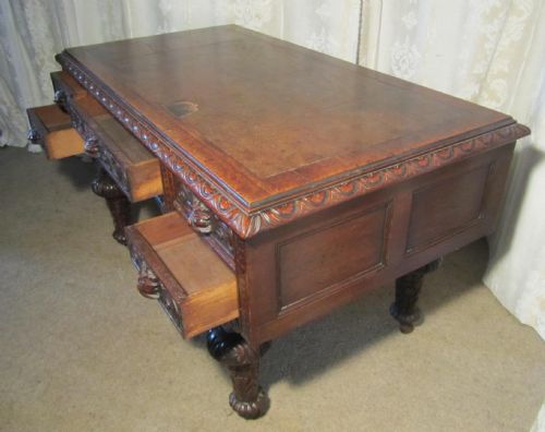 fig 3. Gothic Oak Green Man Carved Oak Desk Centre Writing Table