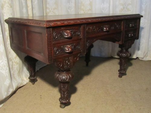 fig 4. Gothic Oak Green Man Carved Oak Desk Centre Writing Table