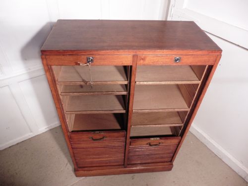 fig 3. French Tambour Double Fronted Oak Art Deco Filing Cabinet